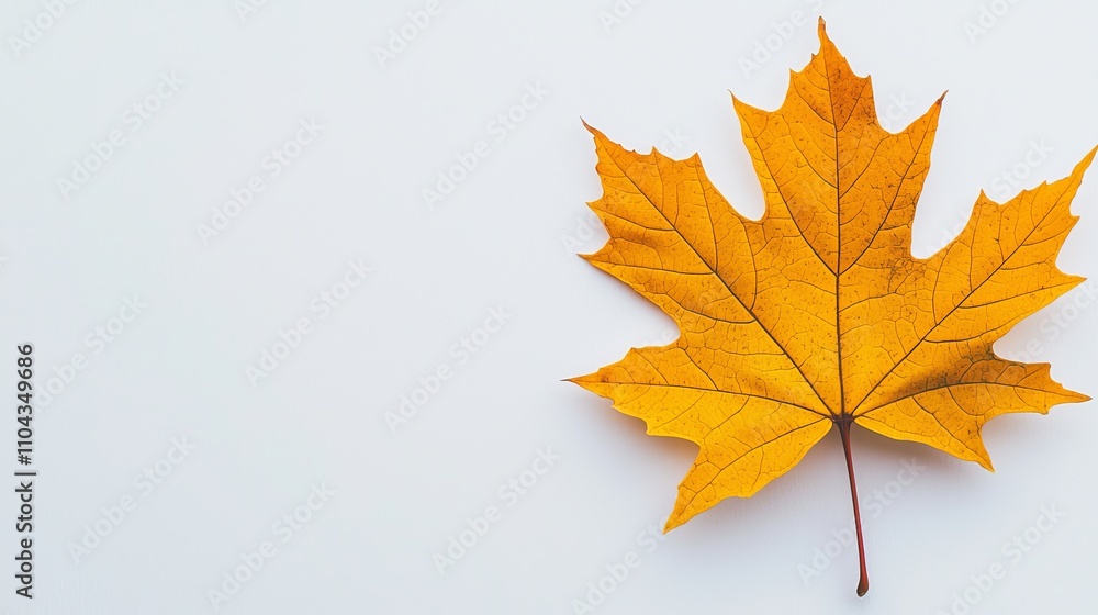 Fototapeta premium a single yellow maple leaf on a white background, its vibrant color standing out against the stark contrast of the white surface