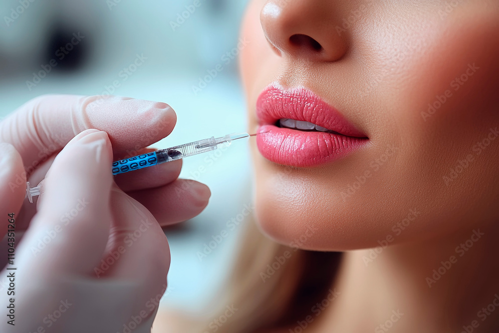Close-Up of Lip Injection Procedure for Cosmetic Enhancement Close-Up of Lip Injection Procedure for Cosmetic Enhancement