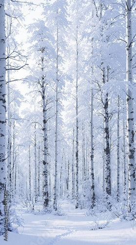 Beautiful snow-covered birch trees in winter forest, birch trees, contrast, cold weather, woodlands, natural