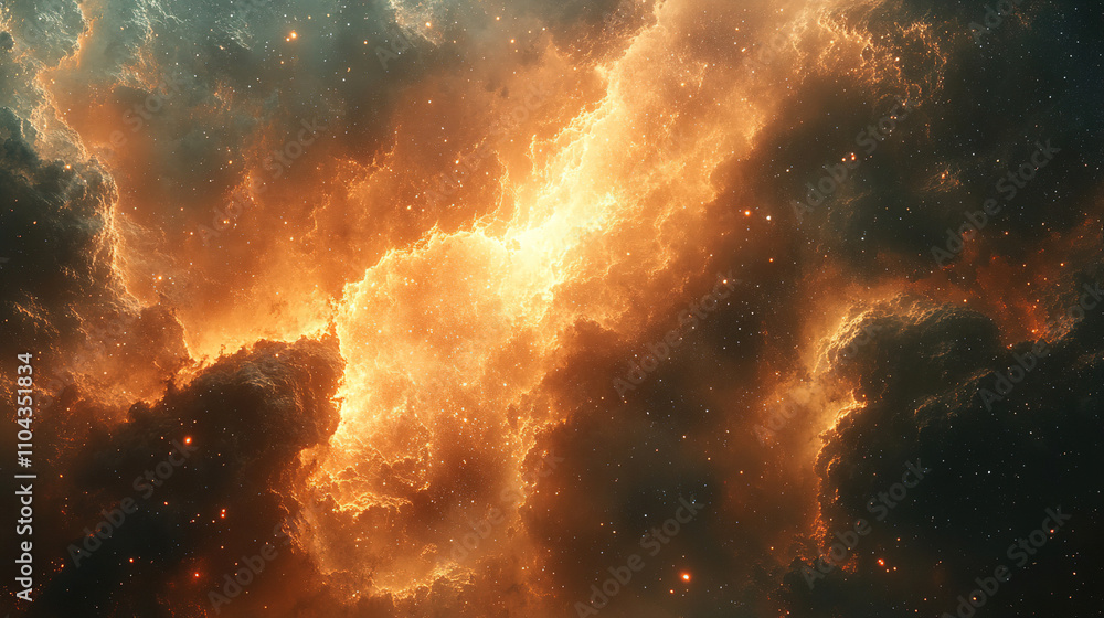 Fototapeta premium Vibrant cosmic clouds emitting intense light in a vast universe during a stellar formation. Generative AI