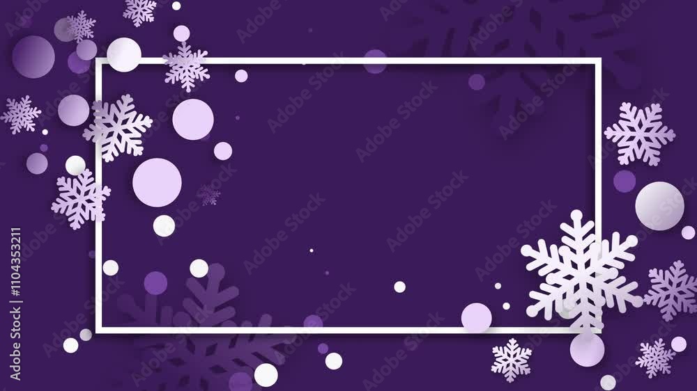 Abstract papercraft snowflakes Christmas purple background. Loop animation. Rectangular frame with empty space for text. Abstract papercraft snowflakes Christmas purple background. Loop animation. Rectangular frame with empty space for text.