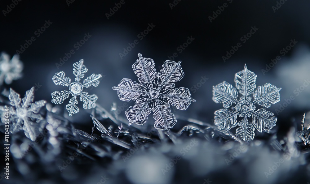 A series of snowflakes are shown in various shapes and sizes A series of snowflakes are shown in various shapes and sizes