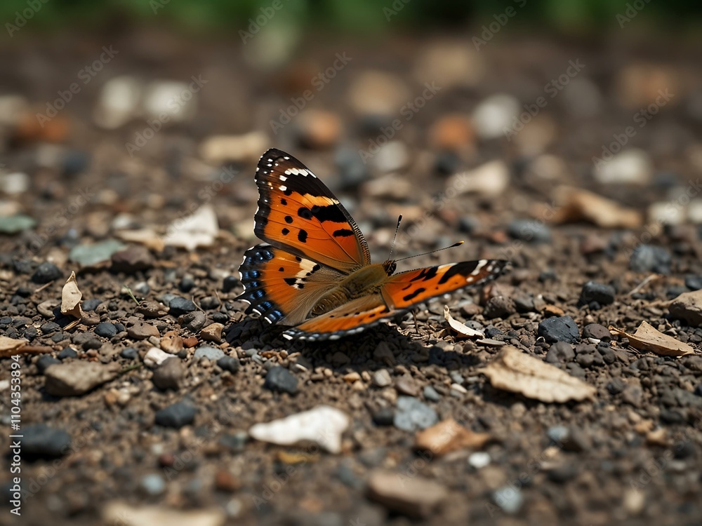 Butterfly flapping its wings on the ground. Butterfly flapping its wings on the ground.