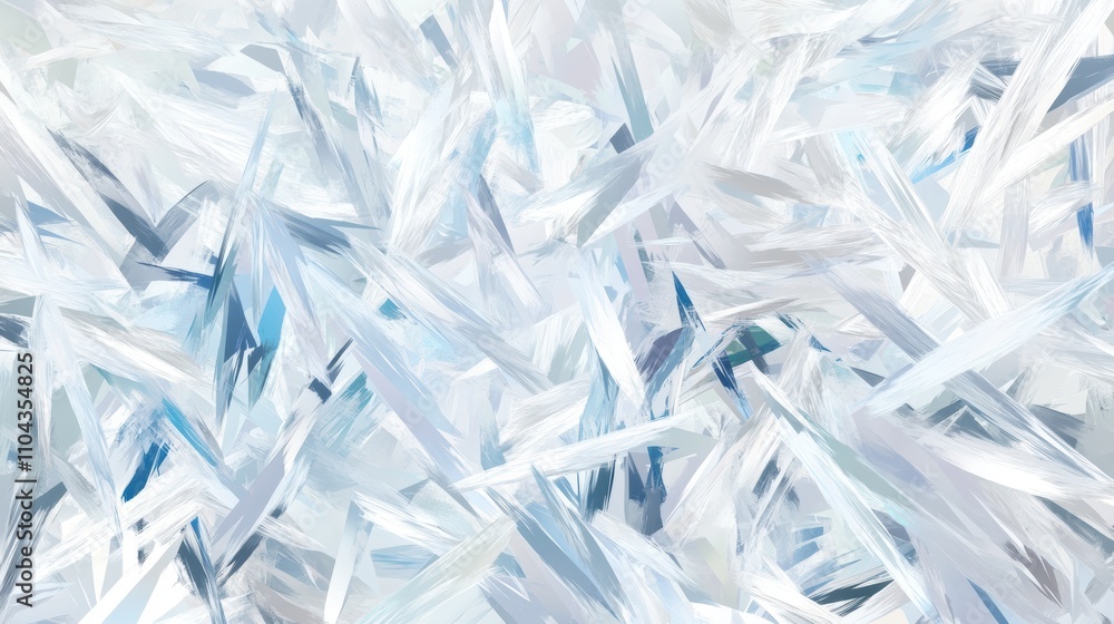 A cool abstract design with sharp, fragmented patterns in frosty tones of white, silver, and light blue. The sparkling highlights mimic the brilliance of shattered ice. A cool abstract design with sharp, fragmented patterns in frosty tones of white, silver, and light blue. The sparkling highlights mimic the brilliance of shattered ice.