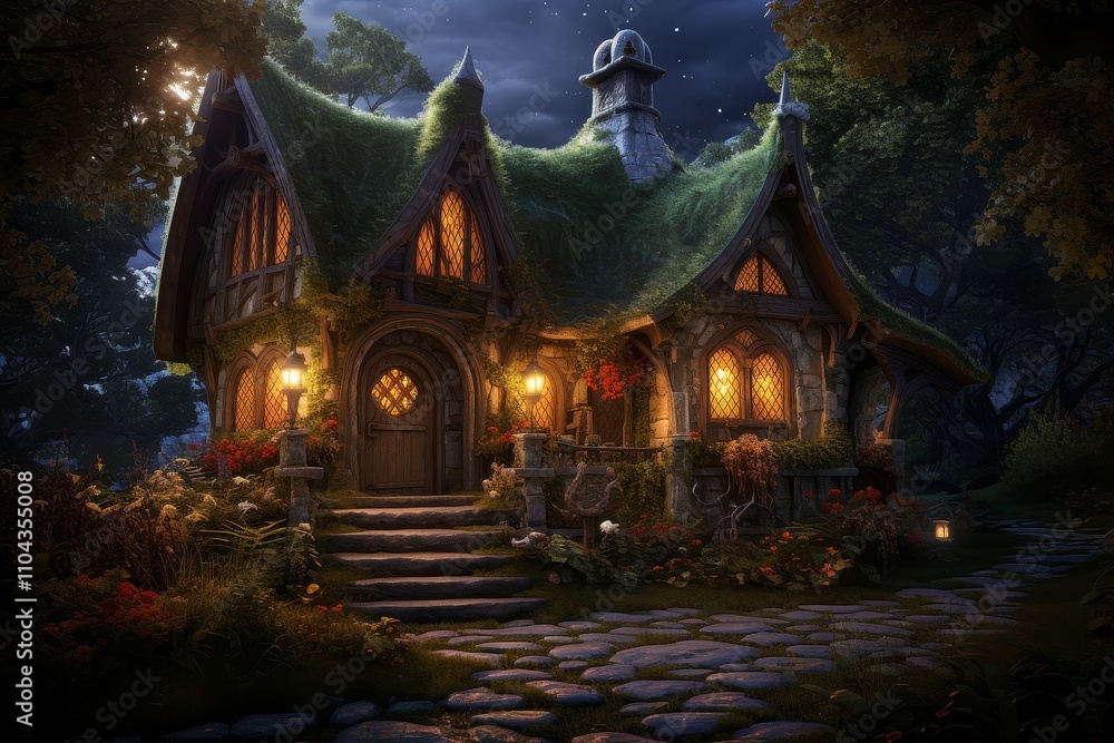 Eerie Witch's Hut with Luminescent Cauldron Eerie Witch's Hut with Luminescent Cauldron