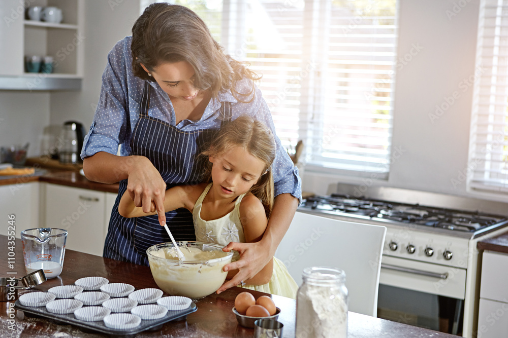 Baking, home and mother with girl, bowl and learning with child development. Food, apartment and happy mama with daughter, mixing ingredients and recipe with growth and bonding together in kitchen Baking, home and mother with girl, bowl and learning with child development. Food, apartment and happy mama with daughter, mixing ingredients and recipe with growth and bonding together in kitchen