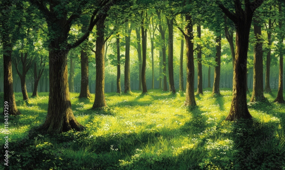 A lush green forest with many trees A lush green forest with many trees