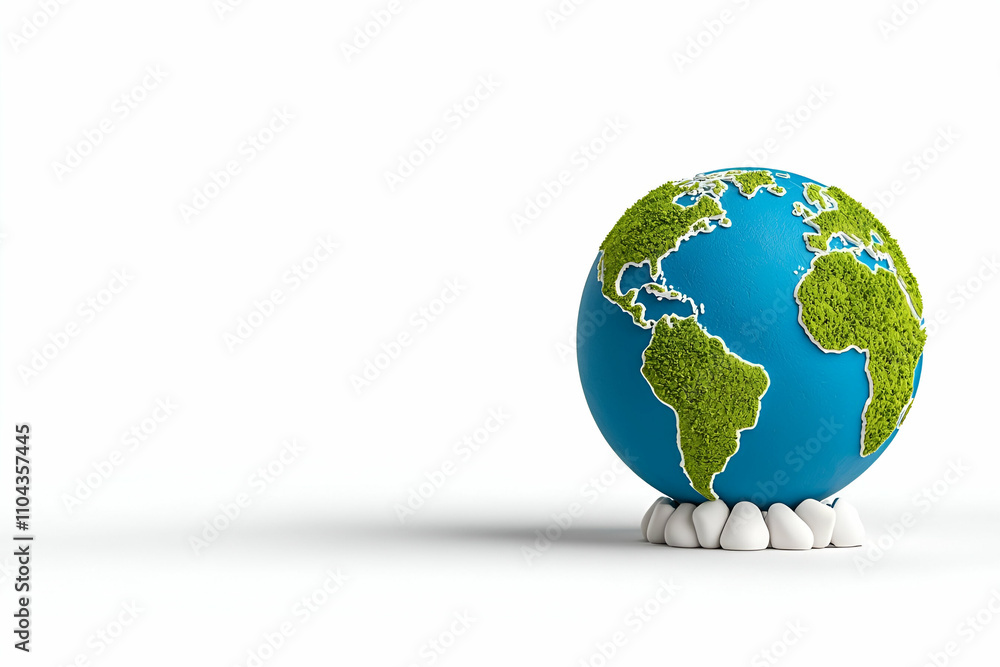 A colorful globe resting on white stones, symbolizing Earth and environmental awareness. A colorful globe resting on white stones, symbolizing Earth and environmental awareness.