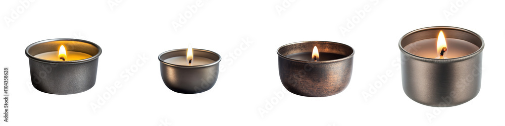 Tealight Candle – A Small, Round Candle Encased in a Metal or Plastic Cup, Ideal for Decorative Displays Isolated on Clear White Background Highly Detailed Tealight Candle – A Small, Round Candle Encased in a Metal or Plastic Cup, Ideal for Decorative Displays Isolated on Clear White Background Highly Detailed