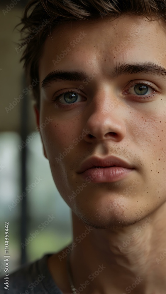 Obraz premium Calm portrait of a young man with natural lighting.