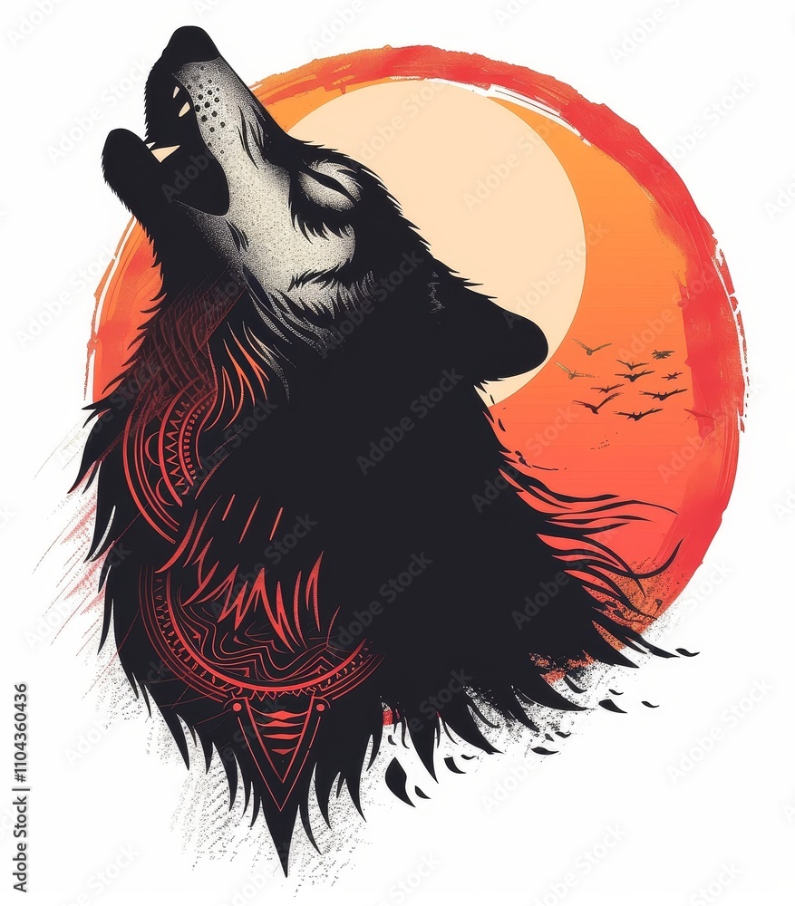Fotografie Tribal Wolf Howling Graphic for T-shirts or Merchandise
