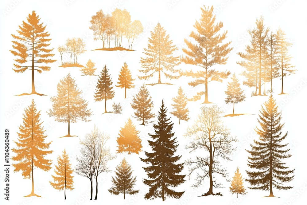 illustration with fir forest silhouettes isolated on white background illustration with fir forest silhouettes isolated on white background