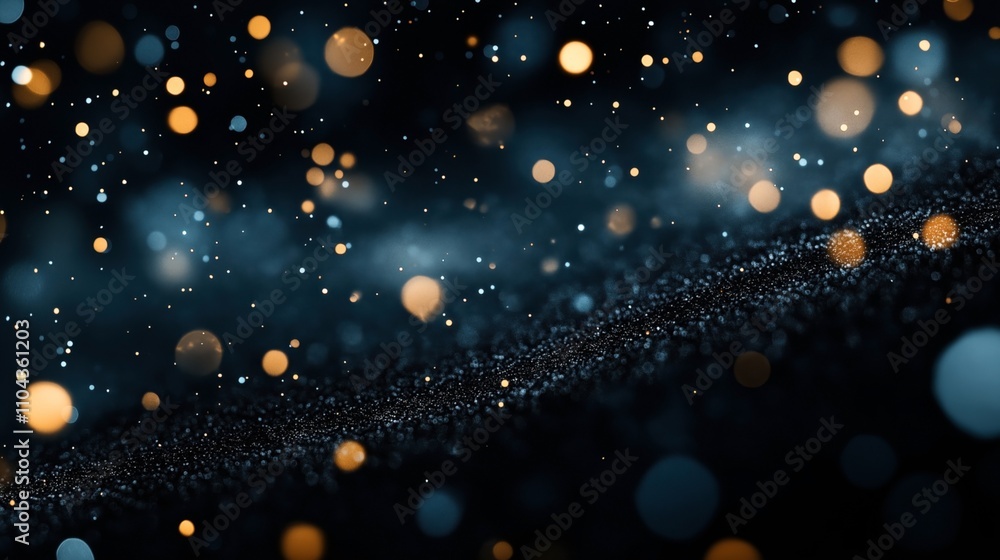 Obraz premium Abstract image featuring a dreamy bokeh effect with various sized orange and blue lights on a dark background