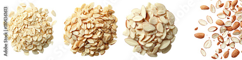 Sliced Almonds – Crunchy Almond Slices Sprinkled on Top for Texture and Flavor Isolated on Clear White Background Highly Detailed photo