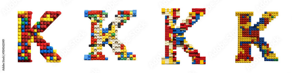 Alphabet K, made with colorful building blocks, Logo design, letter, isolated on a transparent background Alphabet K, made with colorful building blocks, Logo design, letter, isolated on a transparent background