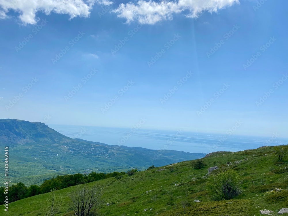 Fototapeta premium beautiful spring mountain landscape with blue sky