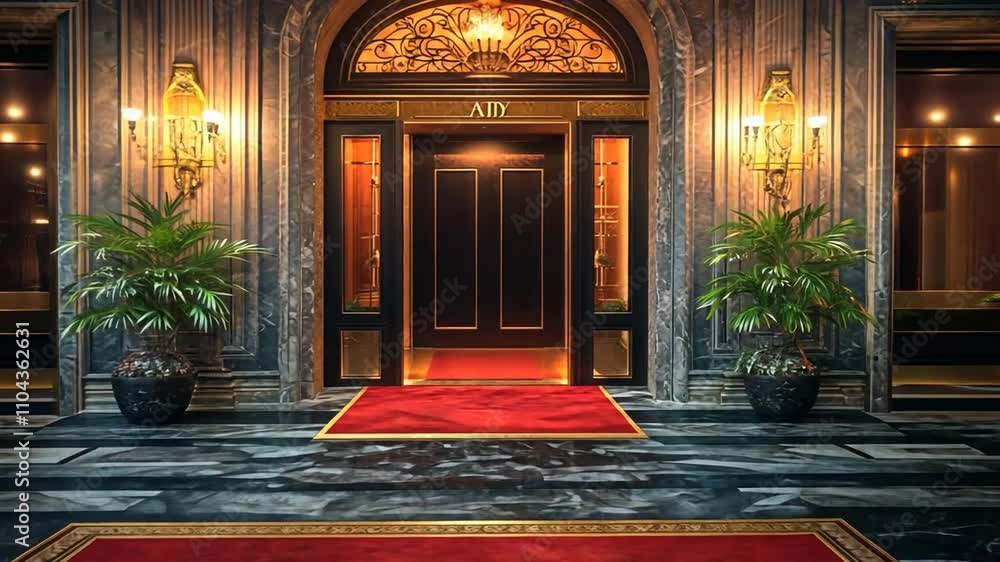 Grand Entrance: A Luxurious Marble Hallway with Red Carpet