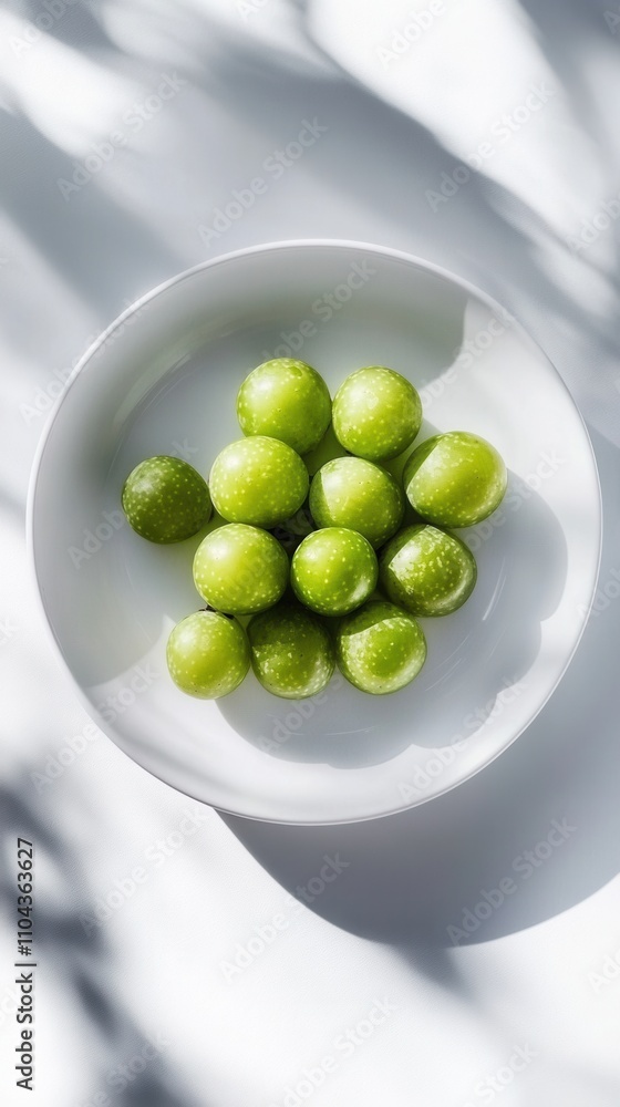 柔らかい影のある白い背景に新鮮な青リンゴ - ミニマリストの美学