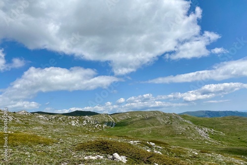 beautiful spring mountain landscape with blue sky