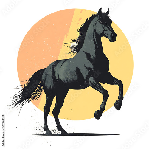 Stylish illustration of a black horse against a sunset. photo