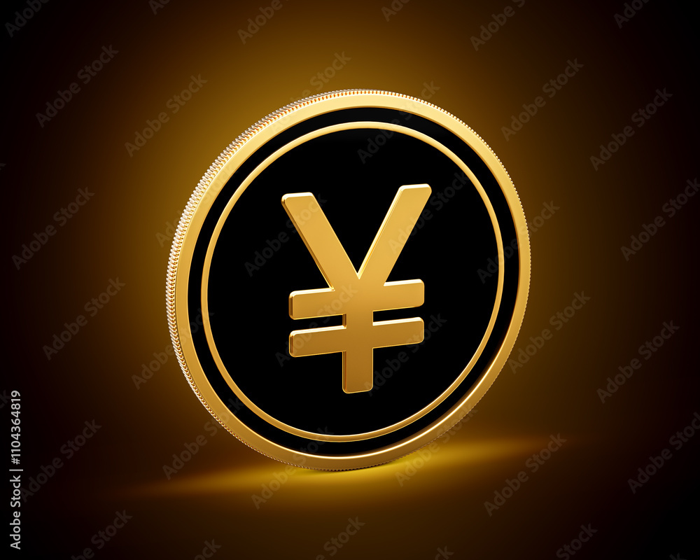 Golden And Black Rounded Japanese Yen Coin Isolated On Shiny Golden Glow Background 3d Illustration Golden And Black Rounded Japanese Yen Coin Isolated On Shiny Golden Glow Background 3d Illustration