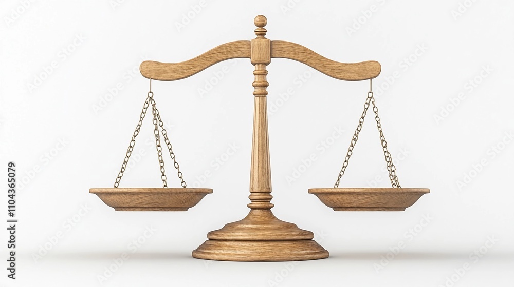 Wooden balance scale symbolizing justice and fairness in a minimalist design