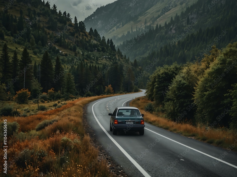 Car traveling along a scenic road (repeat). Car traveling along a scenic road (repeat).
