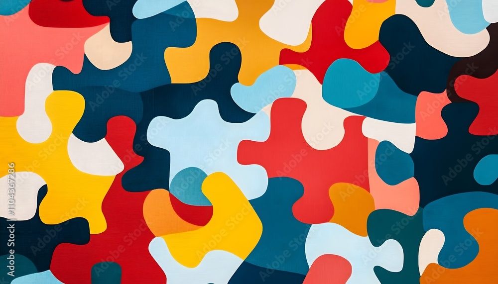 An abstract illustration of colorful puzzle pieces seamelssly scattered around An abstract illustration of colorful puzzle pieces seamelssly scattered around