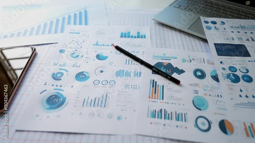 Business infograph chart report paper phone pencil on table