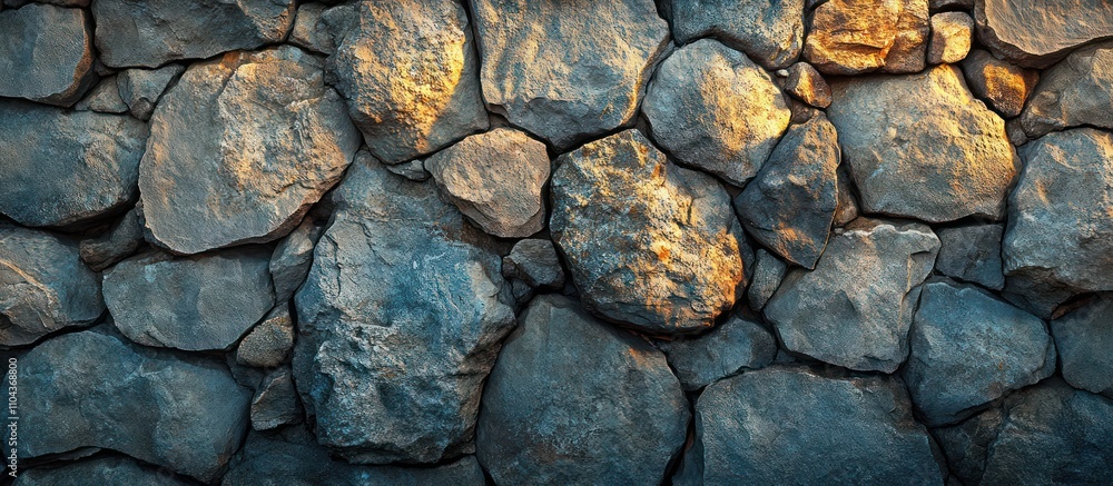 Obraz premium Sunlit stone wall texture background.