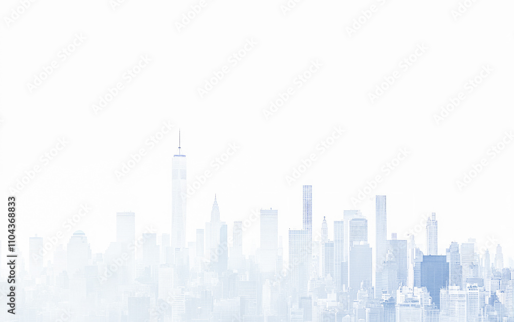 Foggy urban skyline with skyscrapers under clear sky Foggy urban skyline with skyscrapers under clear sky
