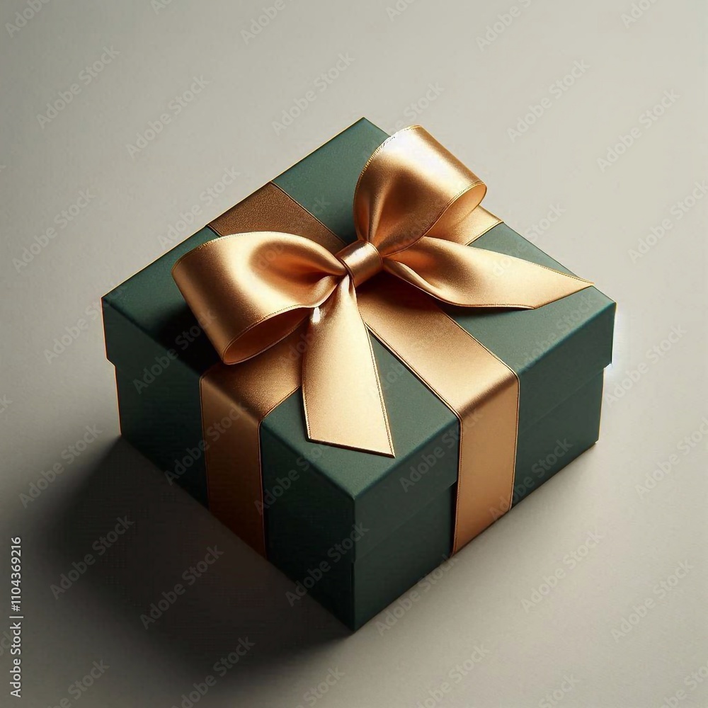 Elegant Green Gift Box with Gold Satin Ribbon Elegant Green Gift Box with Gold Satin Ribbon