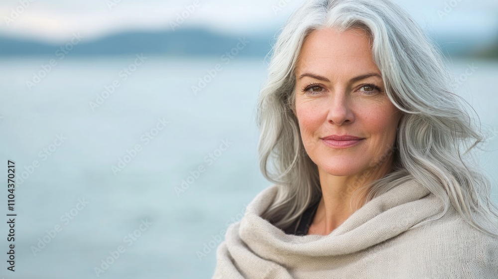 Timeless Elegance - Beautiful Woman Embracing Aging Gracefully in Soft Focus Portrait Against Serene Backdrop Timeless Elegance - Beautiful Woman Embracing Aging Gracefully in Soft Focus Portrait Against Serene Backdrop