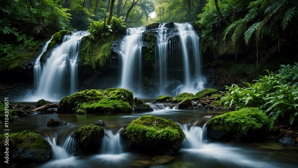 Cascading waterfalls in a lush forest. Cascading waterfalls in a lush forest.