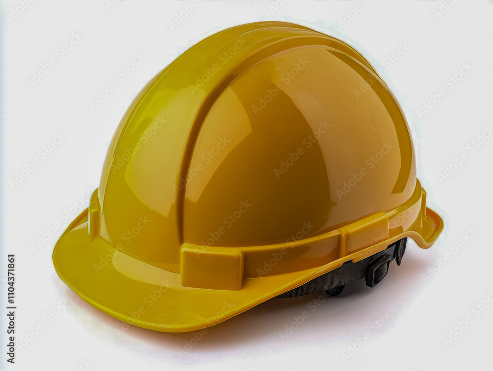 Fototapeta premium Yellow safety helmet on white background: construction, protection, industrial gear