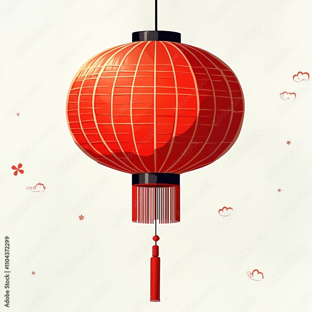 Obraz premium Ornate red Chinese lantern hangs. Traditional Asian ornament. Celebration object. New Year decoration. Cultural symbol. Elegant design. Intricate patterns. Traditional Chinese style. Festive