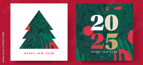 Wallpaper Mural Modern Merry Christmas greeting card set. This illustration captures the festive spirit of Christmas through its modern and abstract designs, making it perfect for holiday cards or decoration. Torontodigital.ca