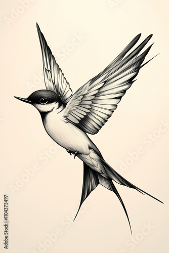 
A minimalist swallow tattoo design, using simple, clean lines to outline the bird in a sleek and modern style, with no shading or additional details photo