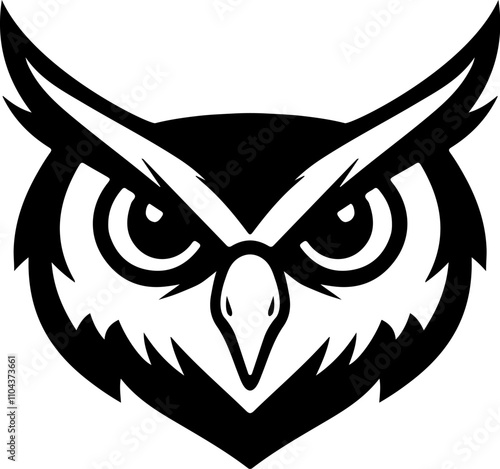 Owl head. Monochrome owl icon, sign, emblem, badge. Vector illustration photo