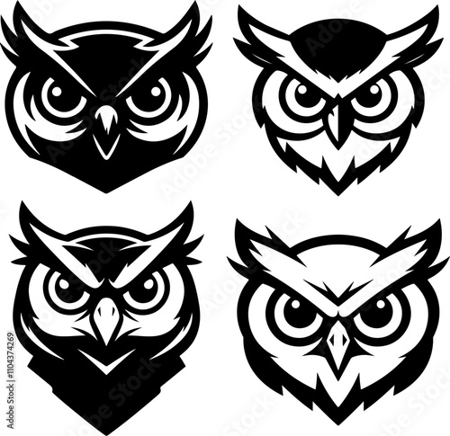 Owl head. Monochrome owl icon, sign, emblem, badge. Vector illustration photo