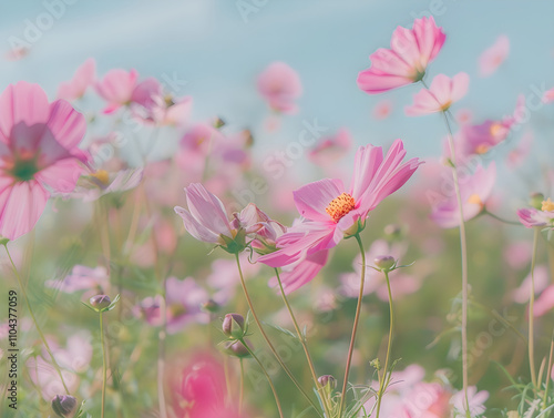 Wallpaper Mural "Vibrant Portraits: Cosmos Flowers Dancing Gracefully in a Colorful Field of Enchantment" Torontodigital.ca