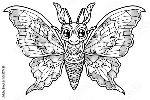 A whimsical, intricately designed butterfly illustration, inviting creativity and joy through coloring. Perfect for art enthusiasts of all ages.