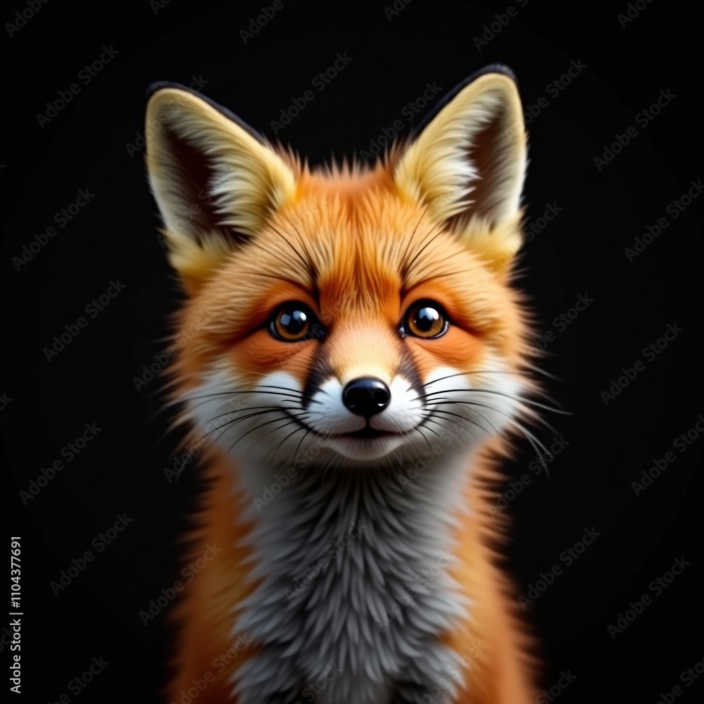 Fototapeta premium Portrait of a Red Fox with Striking Orange Fur and Intense Eyes on a Black Background – Wildlife Photography