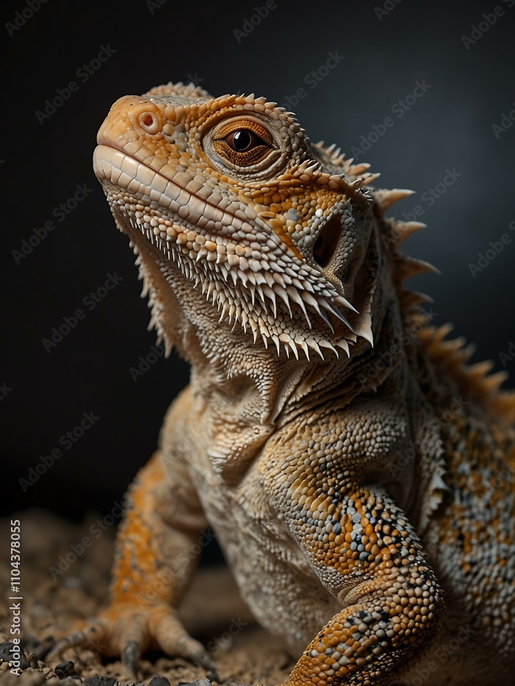 Obraz premium Central bearded dragon basking under light.