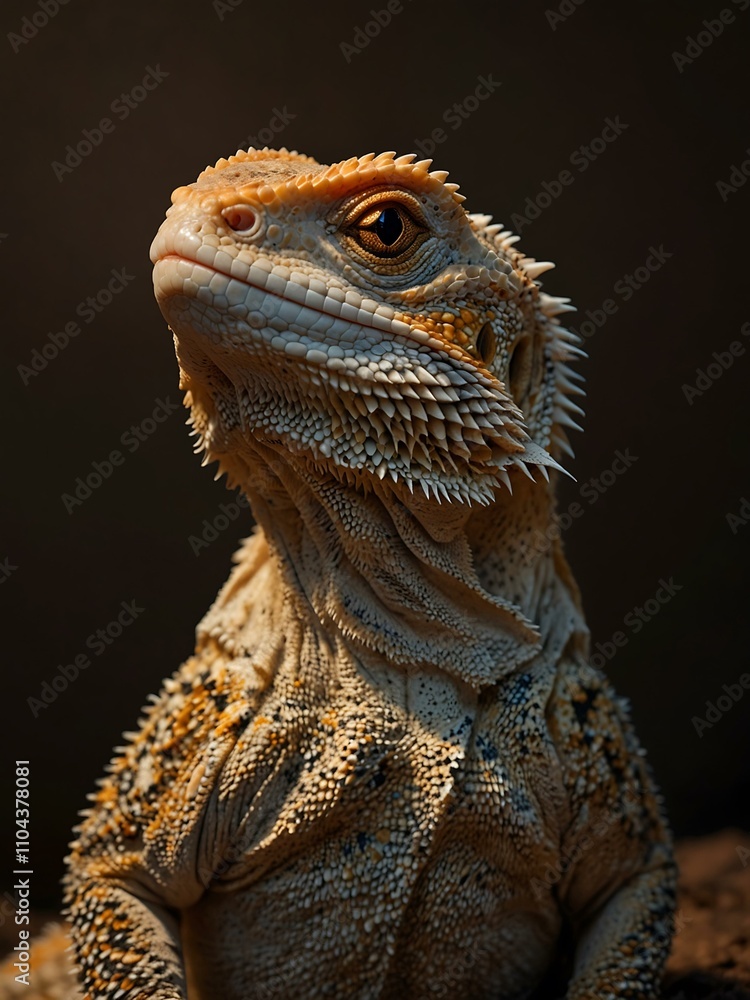 Fototapeta premium Central bearded dragon basking under light.