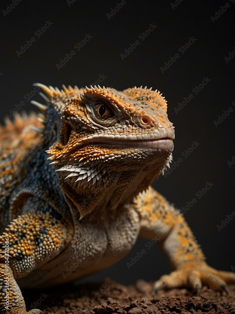 Fototapeta premium Central bearded dragon basking under light.