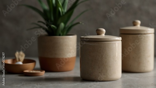 Wallpaper Mural Ceramic canisters with soap and potted plant. Torontodigital.ca