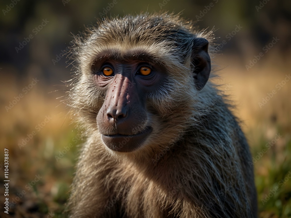 Chacma baboon in South Africa, captured in a vibrant colored photo. Chacma baboon in South Africa, captured in a vibrant colored photo.