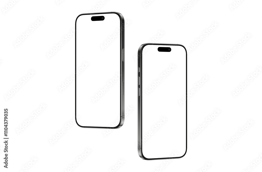 Two modern smartphones mockup with blank white screens isolated on white background Two modern smartphones mockup with blank white screens isolated on white background