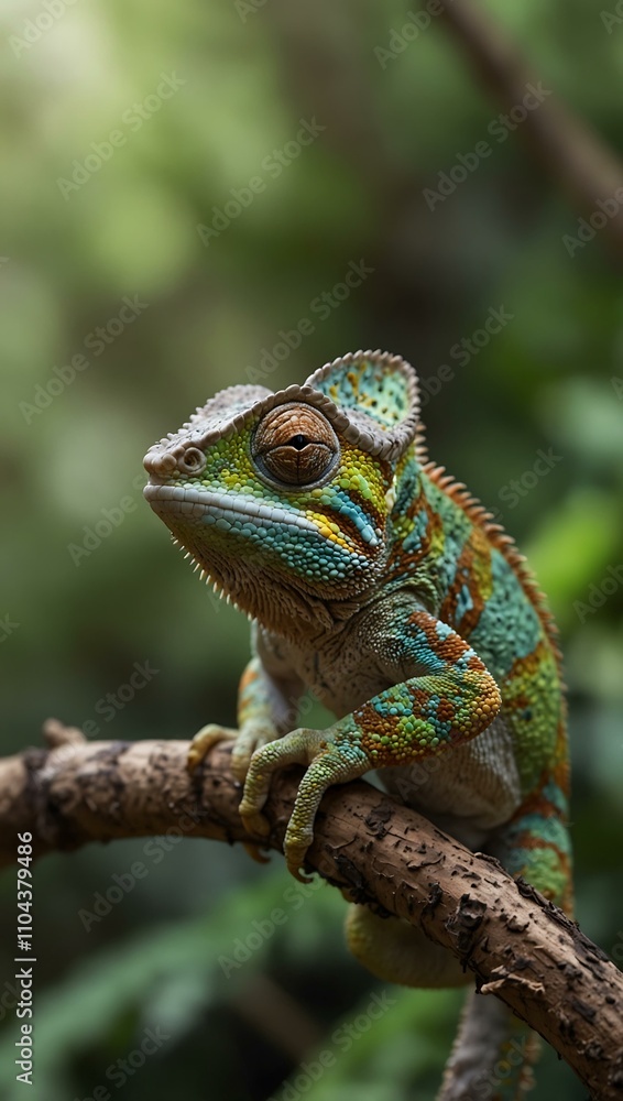 Chameleon perched on a branch, looking around. Chameleon perched on a branch, looking around.